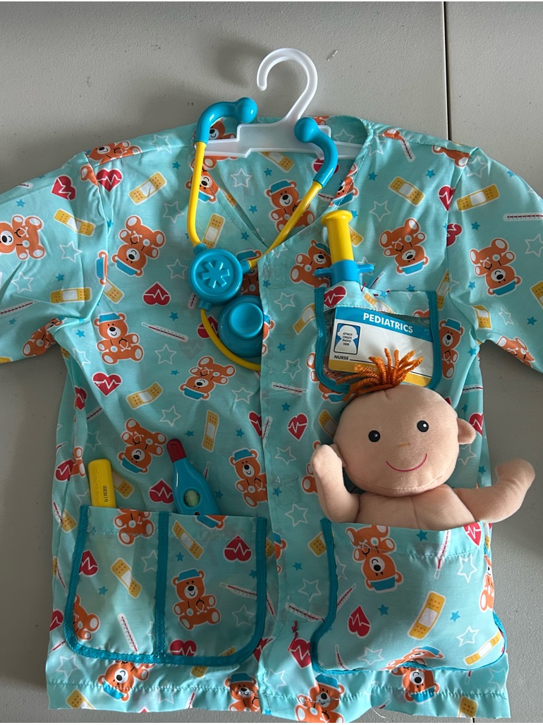 Melissa & Doug Light Aqua Pediatric Nurse Set Teddy Print And Plush Doll — image 2 of 6